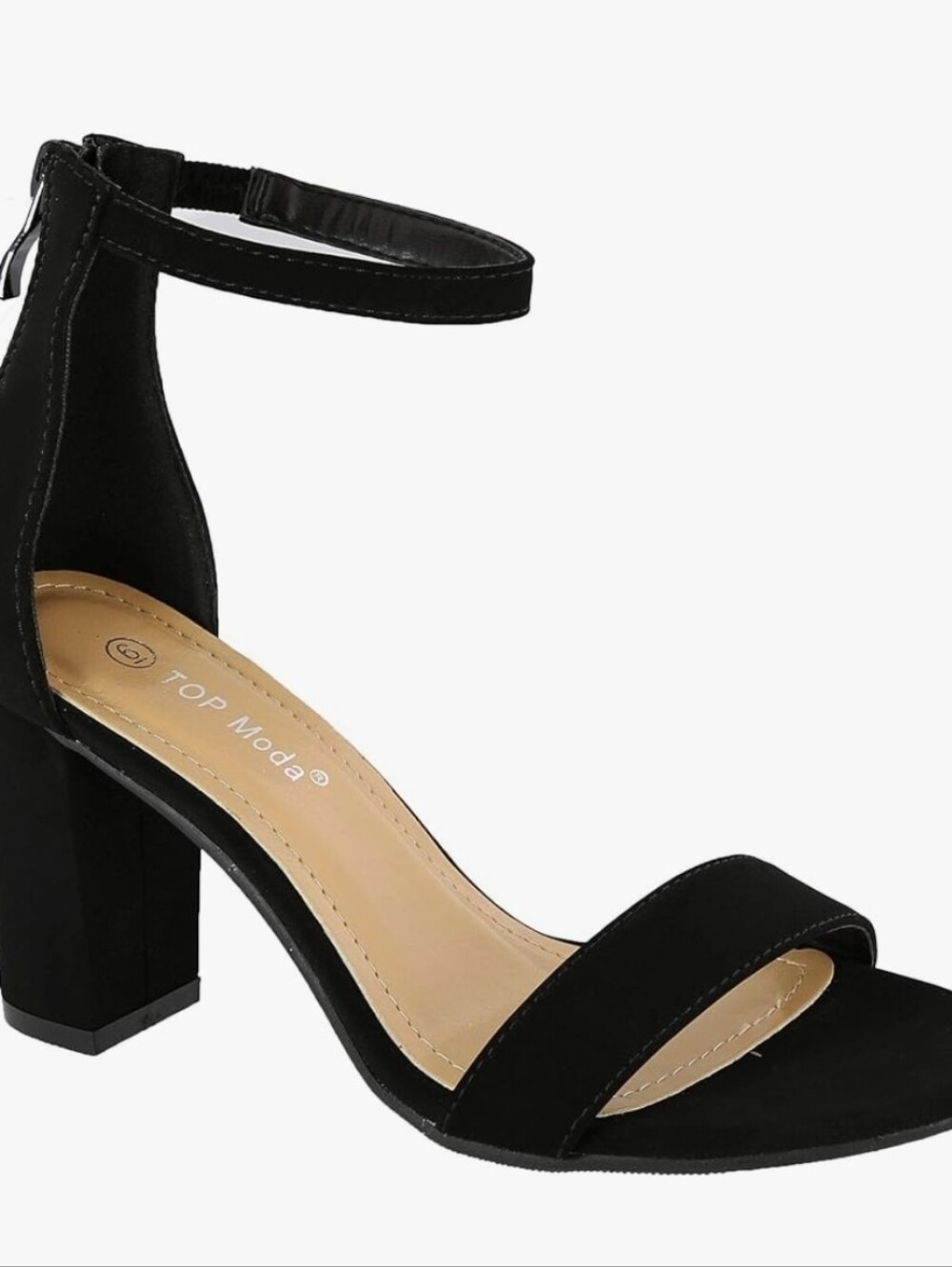TOP Moda Black Suede Zip Up  Ankle-Strap Block Heels